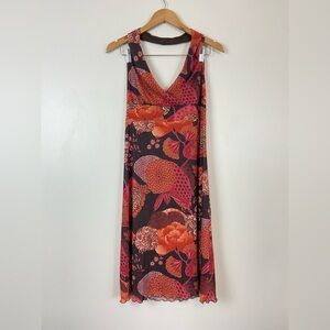 Vintage  Y2K Giorgio Fiorlini Collection Floral Lettuce Hem Halter Dress